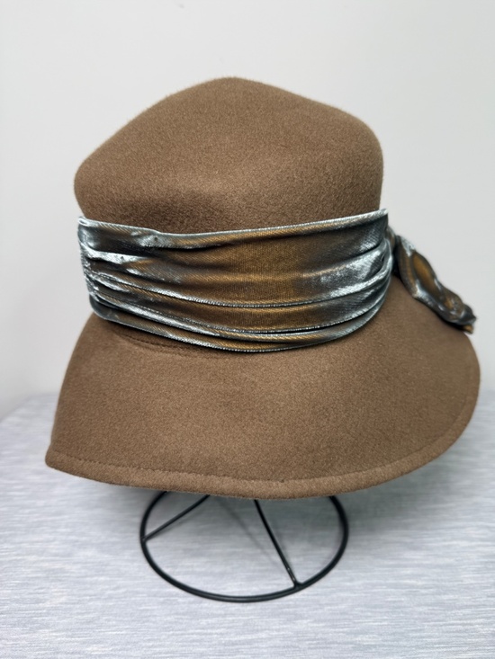 Vintage Laura Ashley Wool Wide Brim Brown Hat Bronze Bow Made in Great Britain main image 7
